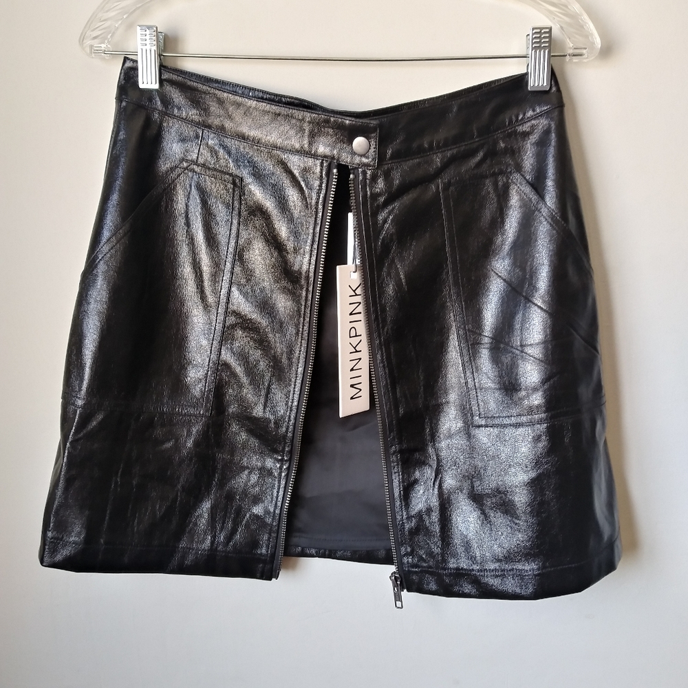MINKPINK Coyote Vegan Leather Mini Skirt Goth Moto Biker Rock - Picture 6 of 13